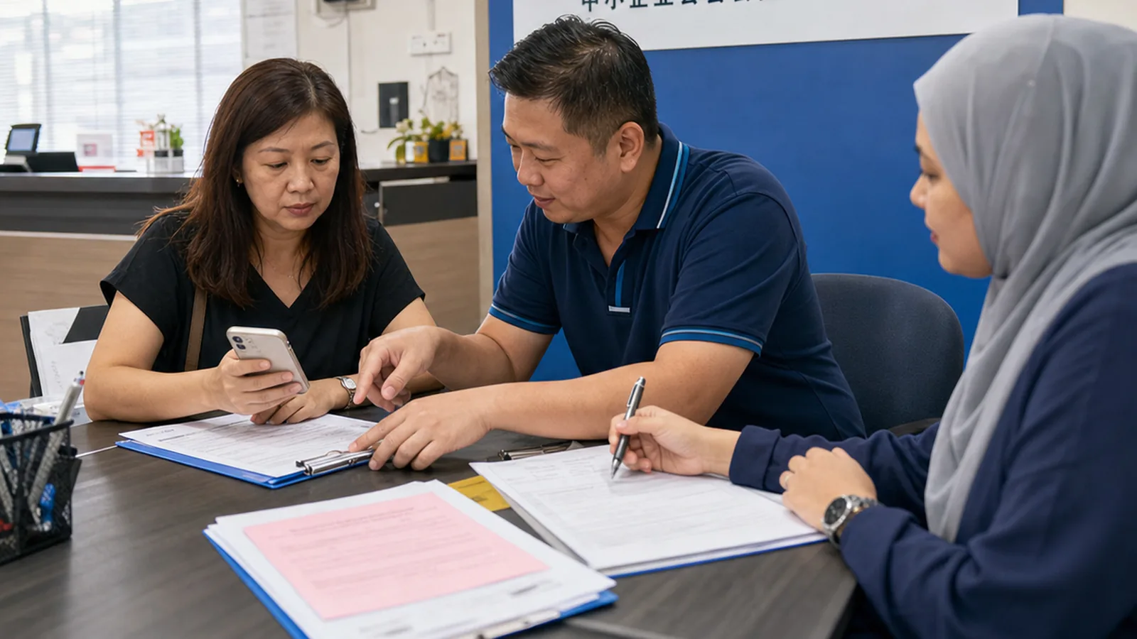 A Klang business owner receives help with a membership application.
